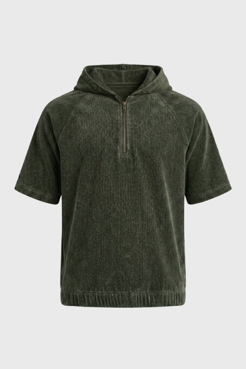 Hoodie Heren - Ribstructuur met Halfrits | Casual — Olijfgroen