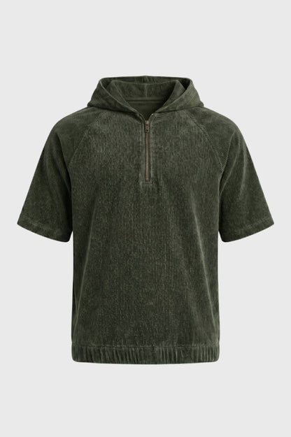 Hoodie Heren - Ribstructuur met Halfrits | Casual — Olijfgroen