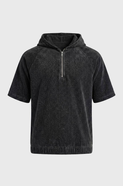 Hoodie Heren - Ribstructuur met Halfrits | Casual — Zwart