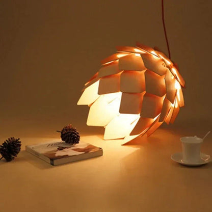 Eikenhouten Hanglamp met Kristal en Verstelbare Kabel – Scandinavische Verlichting