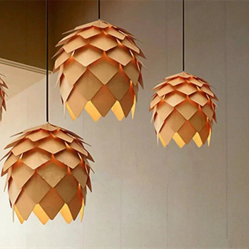 Eikenhouten Hanglamp met Kristal en Verstelbare Kabel – Scandinavische Verlichting