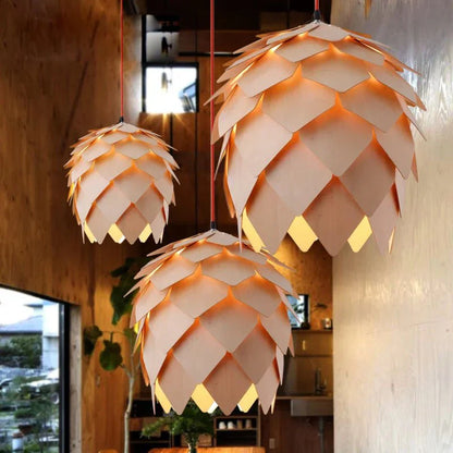 Eikenhouten Hanglamp met Kristal en Verstelbare Kabel – Scandinavische Verlichting