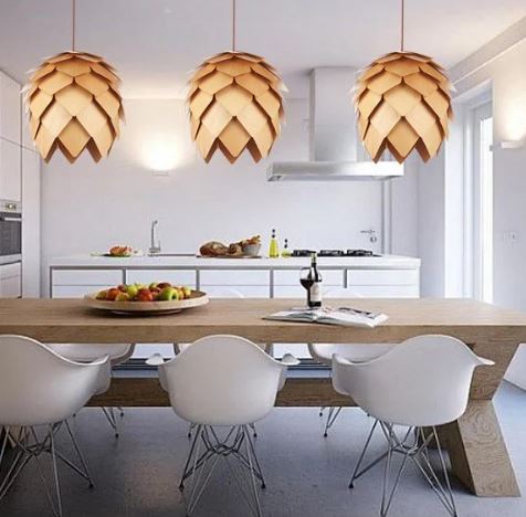 Eikenhouten Hanglamp met Kristal en Verstelbare Kabel – Scandinavische Verlichting