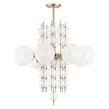 Moderne Glazen Kroonluchter met 8 Lichtpunten 86cm – Elegant Staal met Bolvormige Kappen voor Eetkamer Woonkamer