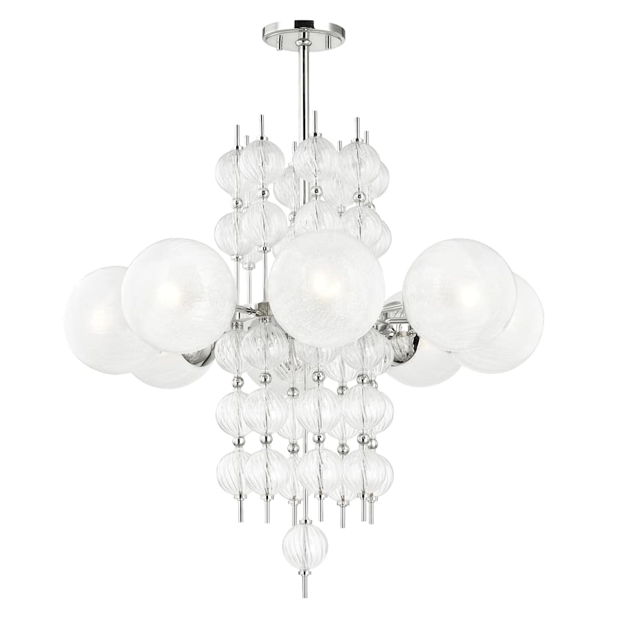 Moderne Glazen Kroonluchter met 8 Lichtpunten 86cm – Elegant Staal met Bolvormige Kappen voor Eetkamer Woonkamer