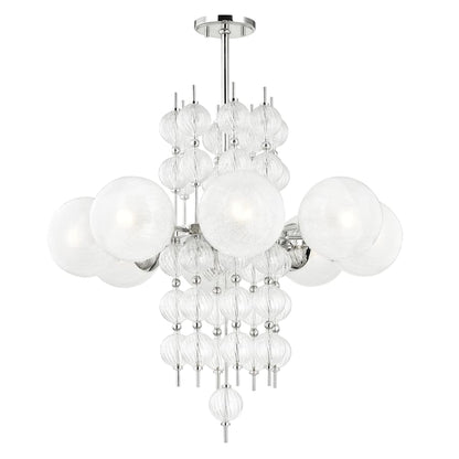 Moderne Glazen Kroonluchter met 8 Lichtpunten 86cm – Elegant Staal met Bolvormige Kappen voor Eetkamer Woonkamer
