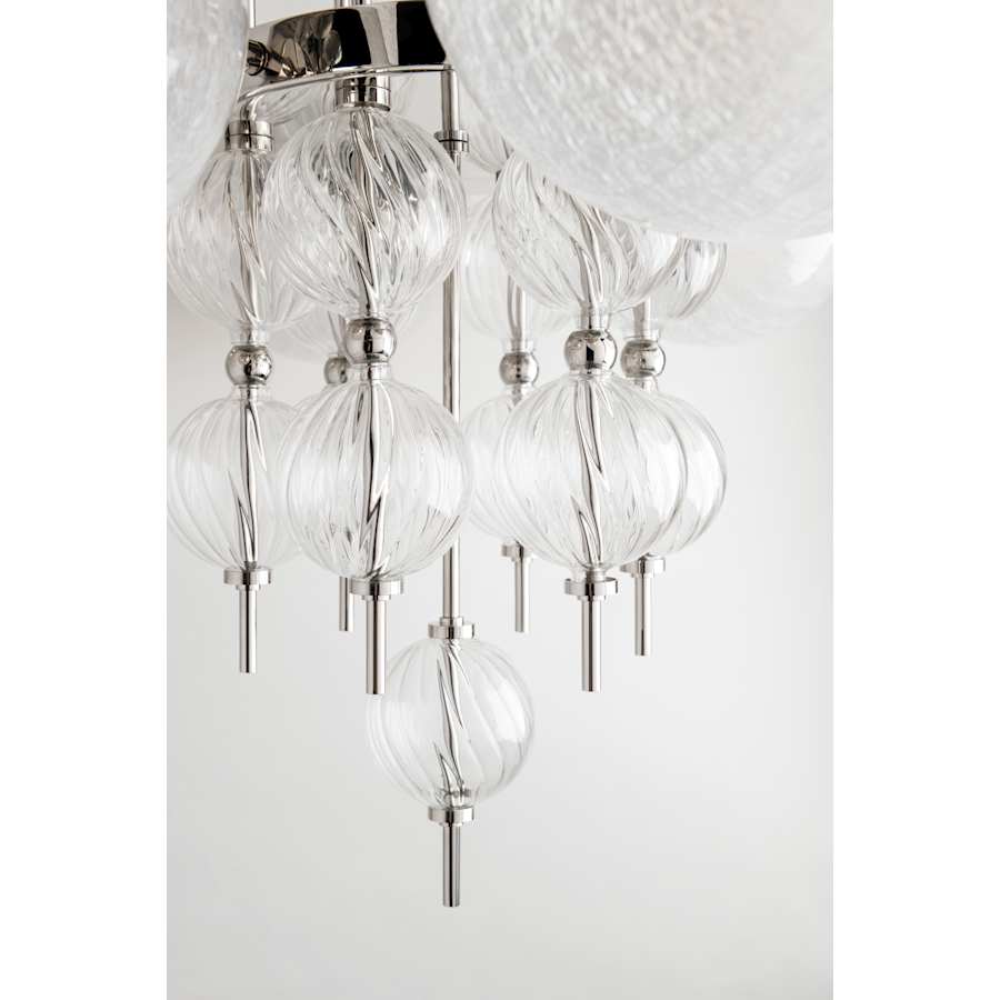 Moderne Glazen Kroonluchter met 8 Lichtpunten 86cm – Elegant Staal met Bolvormige Kappen voor Eetkamer Woonkamer