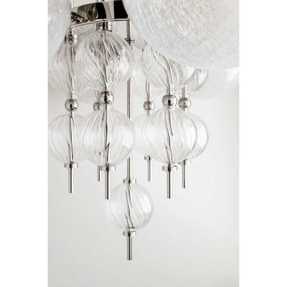 Moderne Glazen Kroonluchter met 8 Lichtpunten 86cm – Elegant Staal met Bolvormige Kappen voor Eetkamer Woonkamer