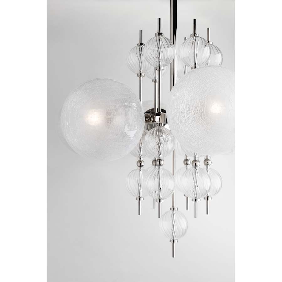 Moderne Glazen Kroonluchter met 8 Lichtpunten 86cm – Elegant Staal met Bolvormige Kappen voor Eetkamer Woonkamer