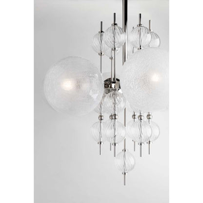 Moderne Glazen Kroonluchter met 8 Lichtpunten 86cm – Elegant Staal met Bolvormige Kappen voor Eetkamer Woonkamer