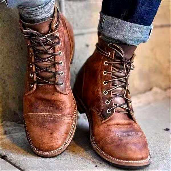 Bruine Leren Herenschoenen Vintage Look Klassiek - StudioMarella