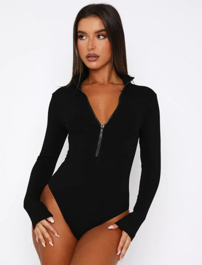 Vrouwelijke Bodysuit Top met Rits Comfortabel en Flexibel