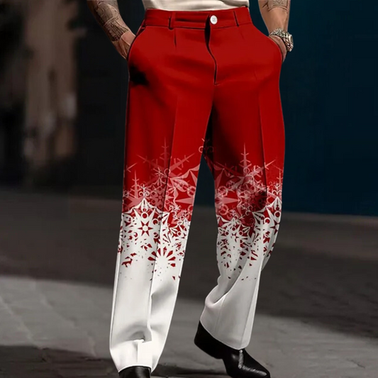 Heren Broek met Sneeuwvlok Print Warme Winterbroek - StudioMarella