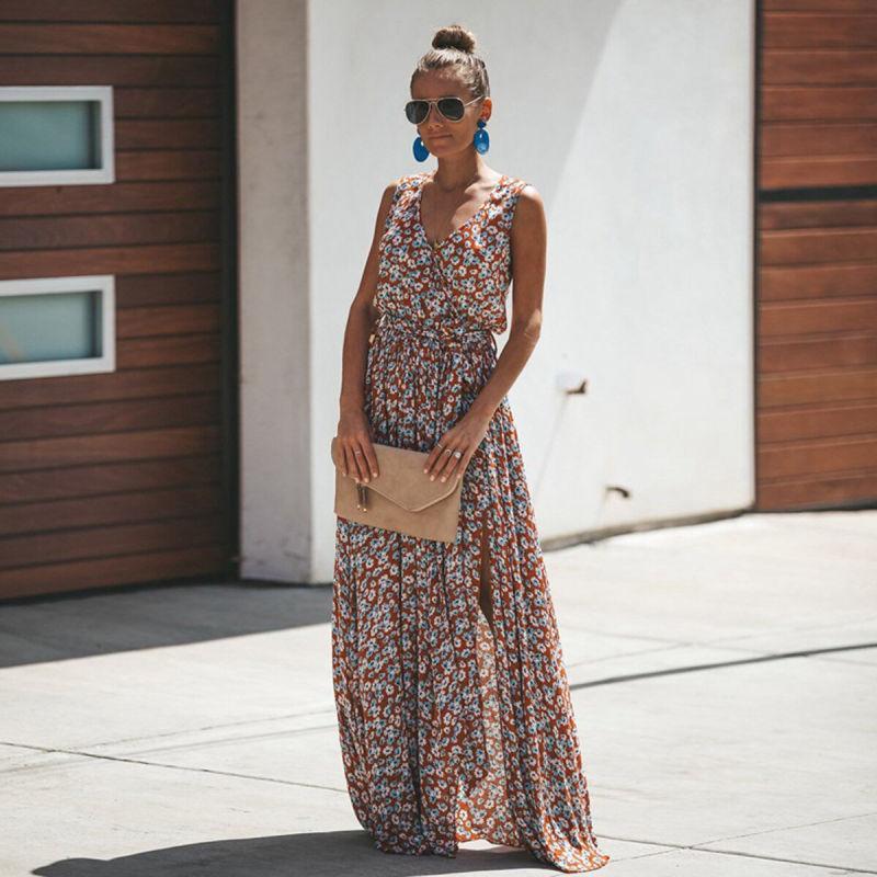 Mouwloze Maxijurk Zomer Bloemenprint Elegant Jurk - StudioMarella