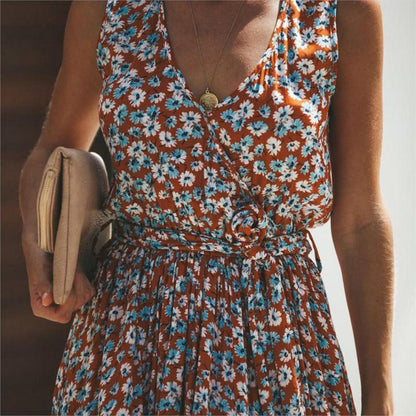 Mouwloze Maxijurk Zomer Bloemenprint Elegant Jurk