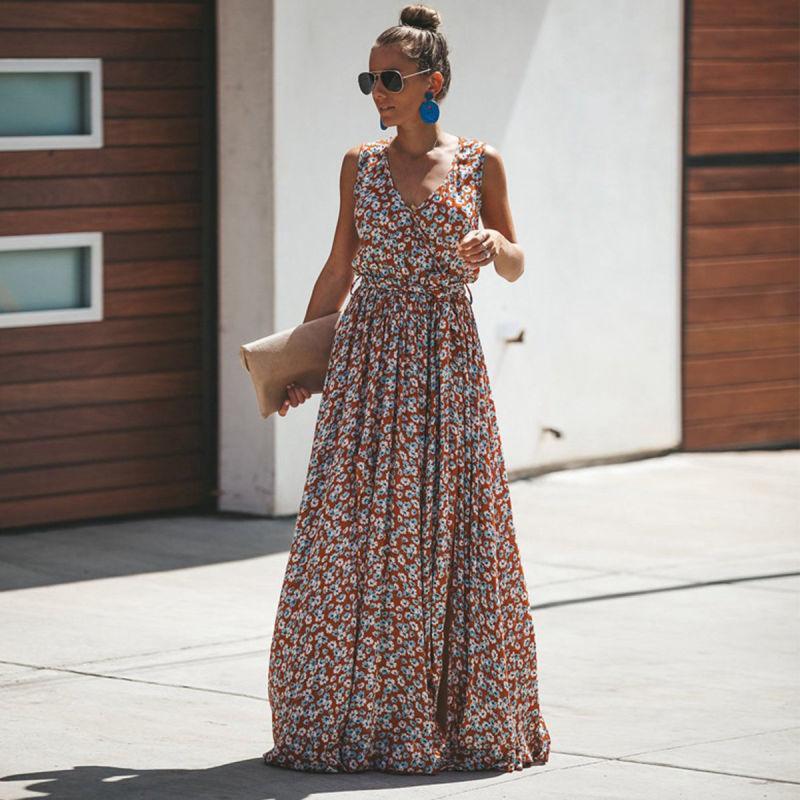Mouwloze Maxijurk Zomer Bloemenprint Elegant Jurk