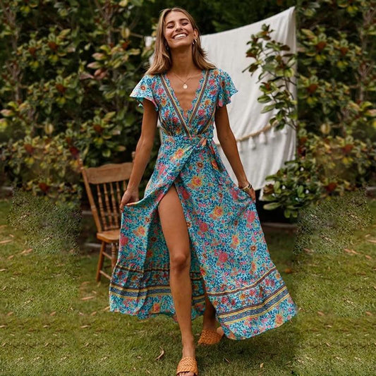 Zomerjurk Wikkeljurk Met Hoge Split Lange Maxi - StudioMarella
