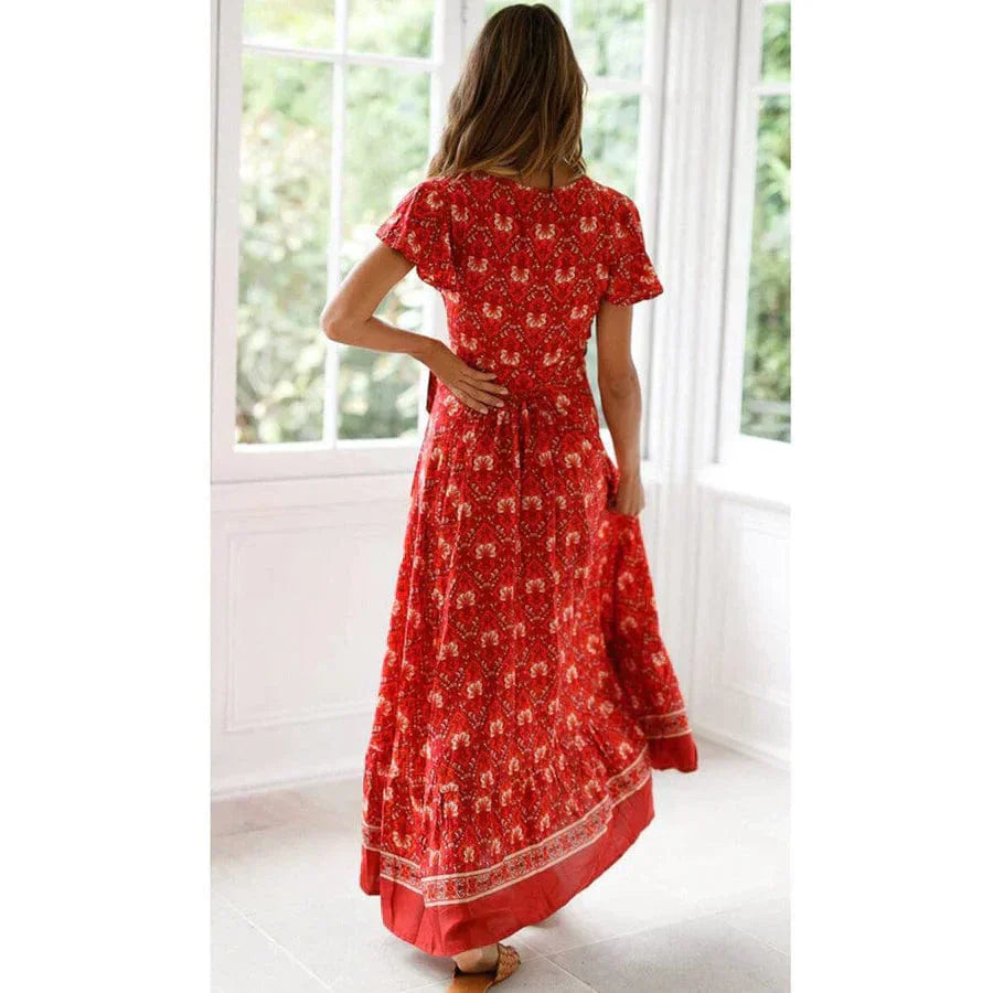Elegante Maxikleed Zomerjurk voor Vrouwen Wikkel Stijl