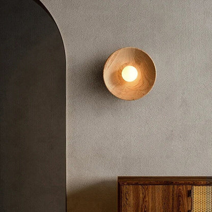 Japandi Wandlamp Hout Glas Rond Retro Vintage 27cm Woonkamer Slaapkamer Hal