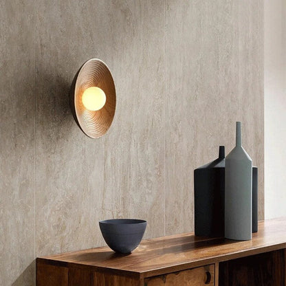 Japandi Wandlamp Hout Glas Rond Retro Vintage 27cm Woonkamer Slaapkamer Hal