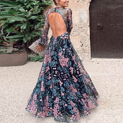 Maxi Jurk Zomer Bloemenprint Open Rug Vrouw