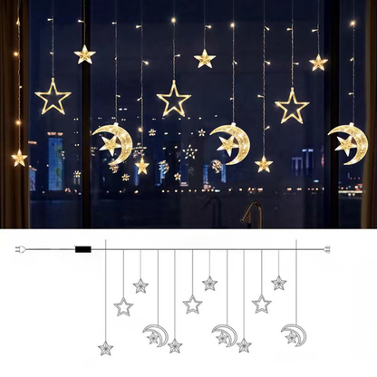 LED Sterrenverlichting Gordijn Warm Wit – 5 Verlichte Sterren met Timerfunctie voor Binnen en Buiten
