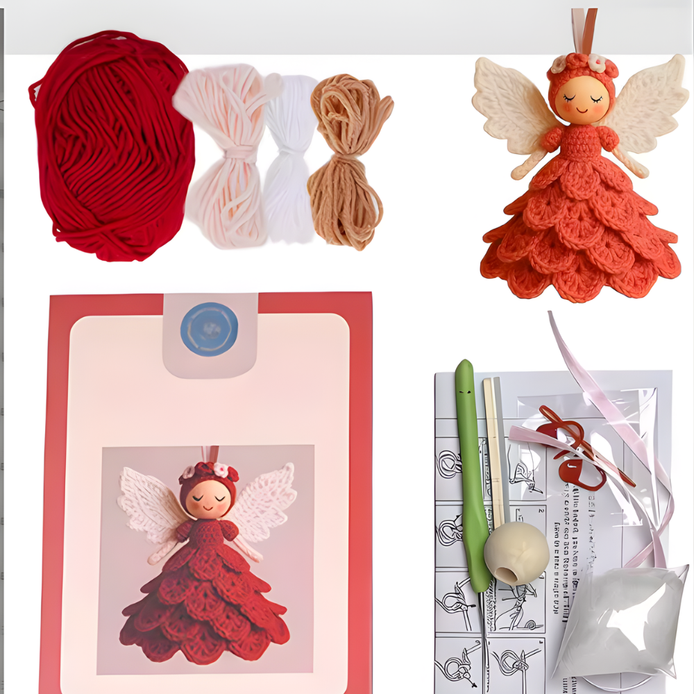 Kersthangers Haakpakket | Handgemaakte Engelen | Kerstboomdecoratie Set 5 Stuks met Haaknaald en Garen