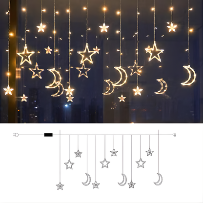 LED Sterrenverlichting Gordijn Warm Wit – 5 Verlichte Sterren met Timerfunctie voor Binnen en Buiten
