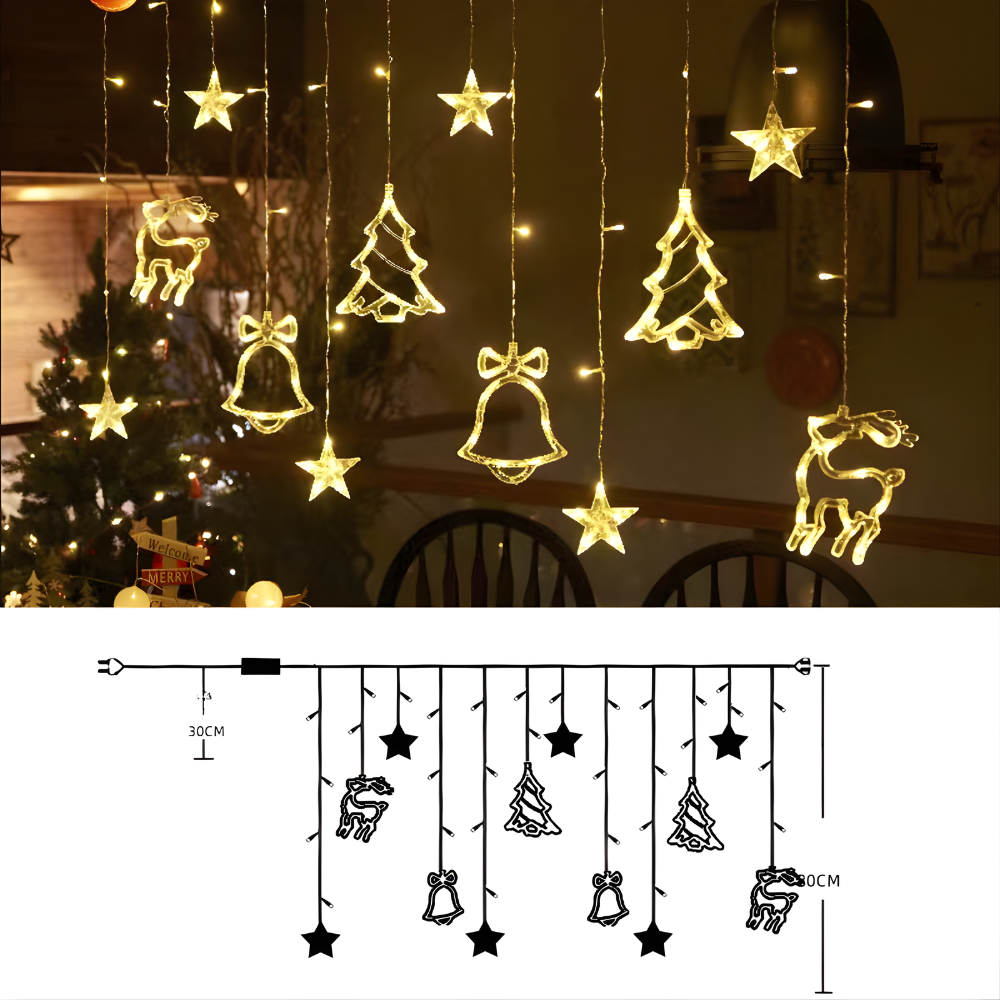 LED Sterrenverlichting Gordijn Warm Wit – 5 Verlichte Sterren met Timerfunctie voor Binnen en Buiten