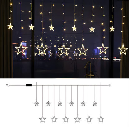 LED Sterrenverlichting Gordijn Warm Wit – 5 Verlichte Sterren met Timerfunctie voor Binnen en Buiten