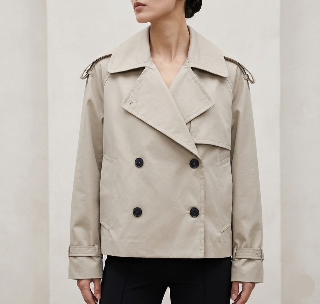 Dames Trenchcoat Kort Lichtgewicht Groen Elegante Stijl