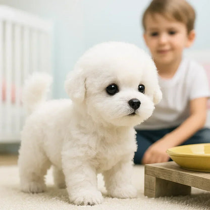 Interactieve Pluche Hond 30x20x15cm Wit Bruin Realistisch Robotspeelgoed met Geluid Beweging voor Kinderen Volwassenen Knuffelbeest AI Gezelschapsdier Cadeau Verjaardag