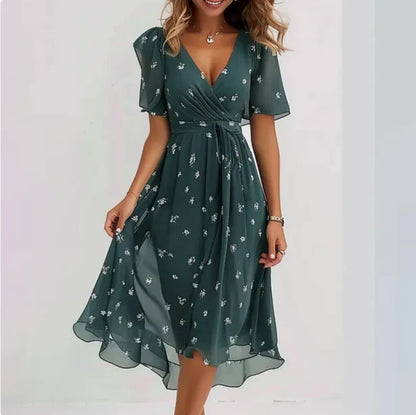 Elegante V-hals Jurk voor Ceremonie en Casual