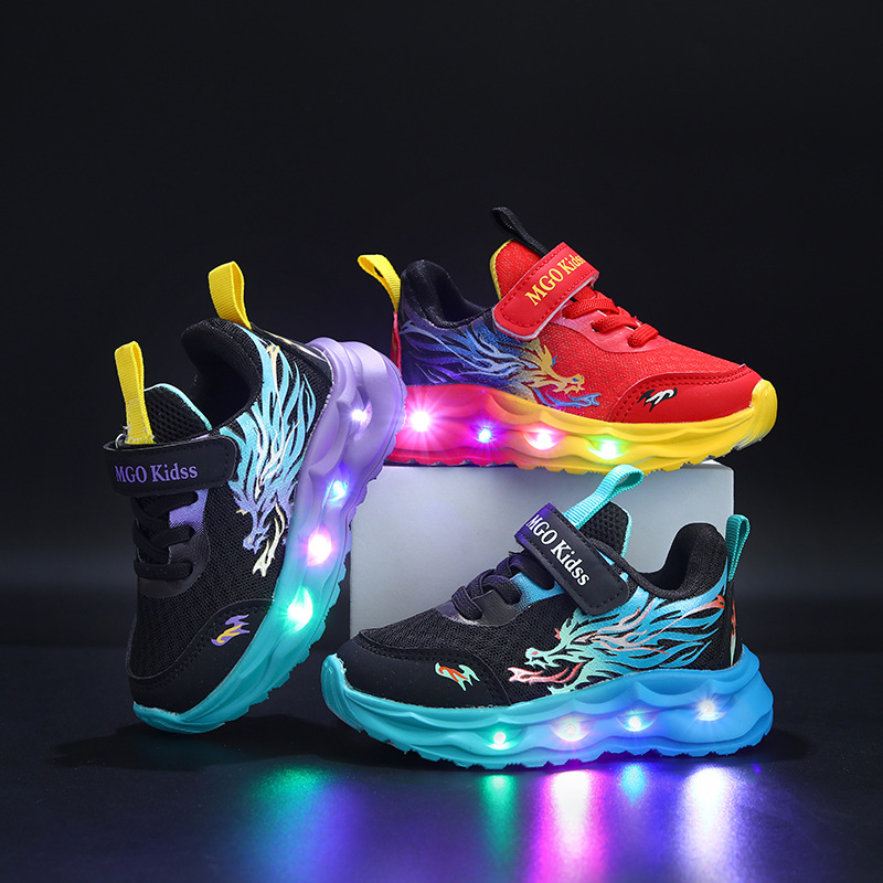 LED kinderschoenen mesh synthetisch zwart blauw klittenband sneakers lichtgevende schoenen kinderen maat 28-34