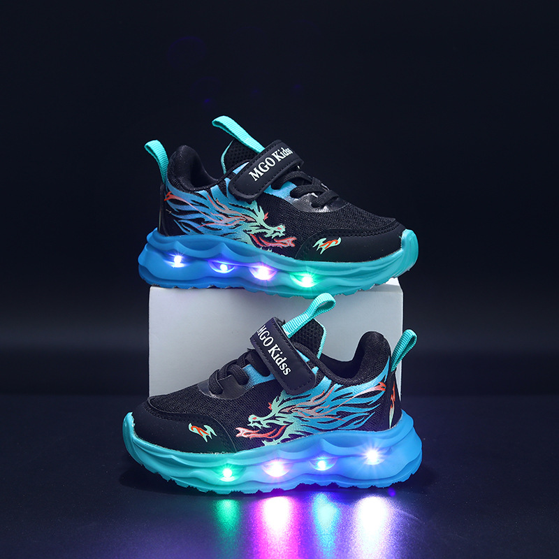 LED kinderschoenen mesh synthetisch zwart blauw klittenband sneakers lichtgevende schoenen kinderen maat 28-34