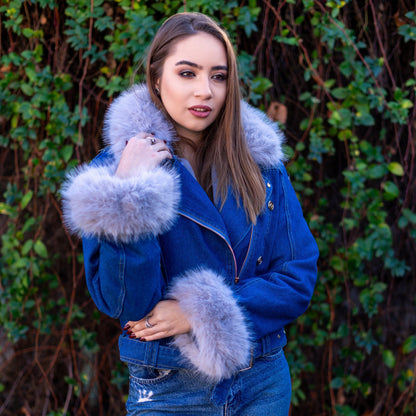 Dames Denim Jas Met Kunstbont Kraag
