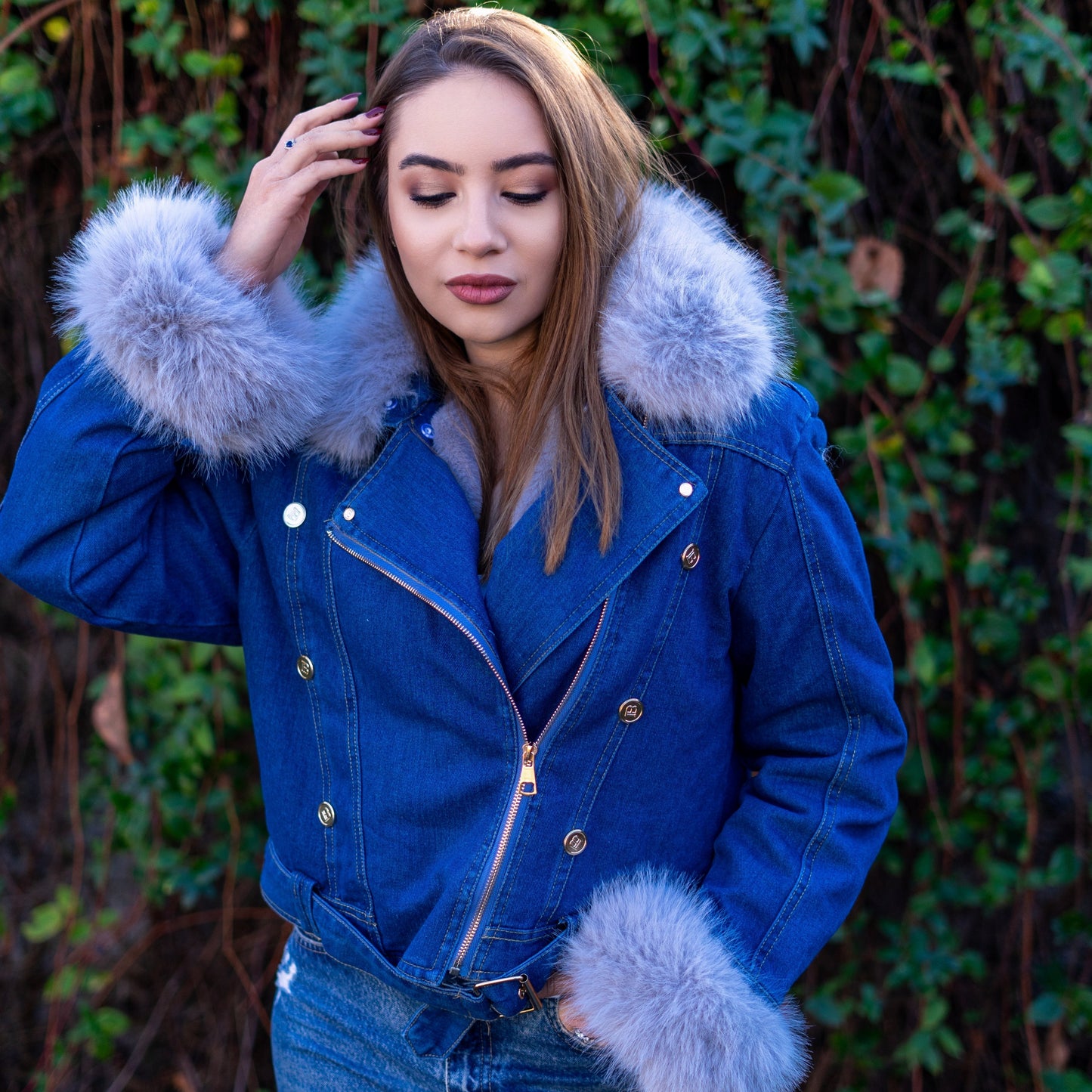 Diana | Denim Jas met Synthetische Bontkraag - StudioMarella