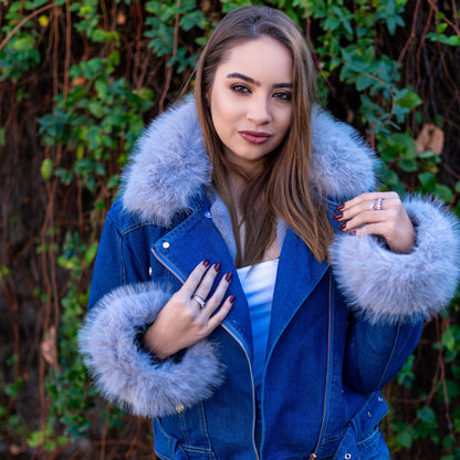 Diana | Denim Jas met Synthetische Bontkraag
