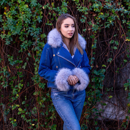 Diana | Denim Jas met Synthetische Bontkraag