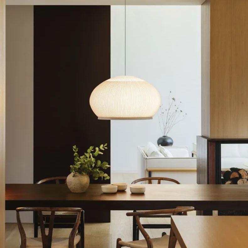 Japandi Hanglamp 3D Lycra 45 cm Beige Eettafel Woonkamer Dimbare LED Hanglamp Scandinavische Verlichting Interieur