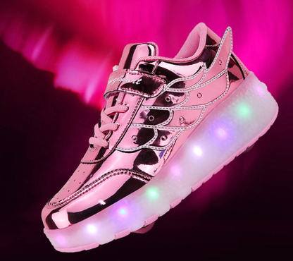 Rolschaats Sneakers USB Oplaadbaar Roze met Vleugels Kinderen Tieners Lichtgevende Skeelerschoenen LED Sneakers met Wielen voor Buiten