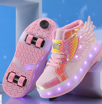 Lichtgevende Rolschaats Sneakers met Vleugels – USB Oplaadbaar voor Meisjes en Tieners