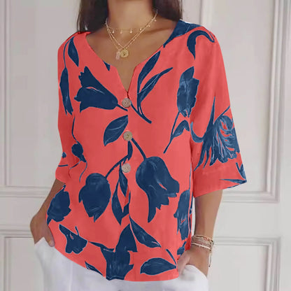 Vrouwelijke Zomerjurk Bloemenprint Shirt Stijl