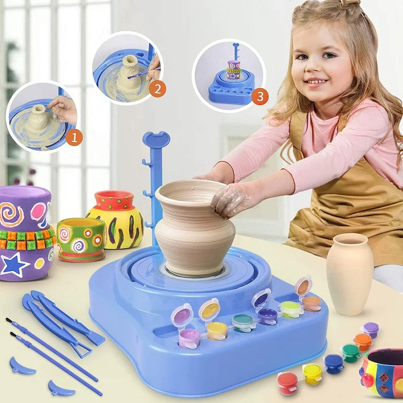 Creatief Boetseer Draaischijf Set voor Kinderen | Elektrisch Pottenbakkersgereedschap | Klei Activiteiten Kit | Educatief Speelgoed | Motoriek Ontwikkeling | Knutselset