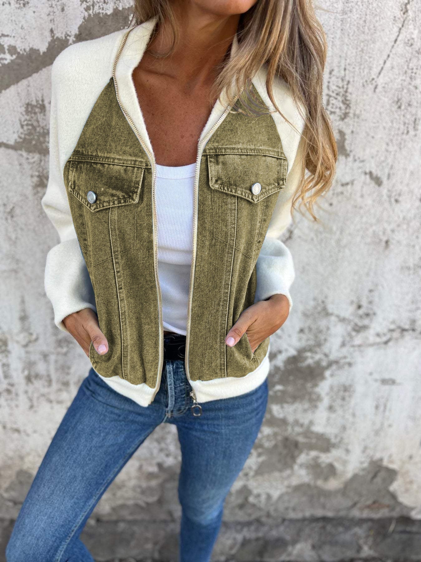 Dames Fleecejas Blauw Trendy Mouwjas voor Outdoor