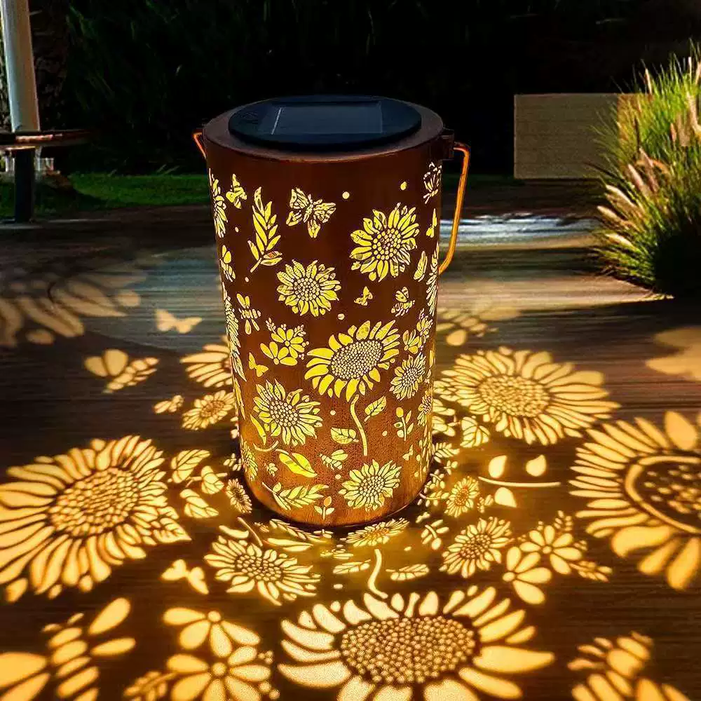Decoratieve Tuinlantaarn op Zonne-energie met Bloemenpatroon voor Terras en Tuin | Warm & Gekleurd Licht | Sfeerverlichting voor Tuinpad en Balkon