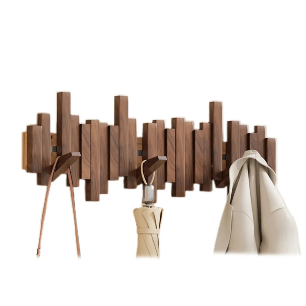 Houten Wandkapstok 60cm met 5 Haken Walnoot of Beuken - Minimalistisch Design voor Hal en Gang - Ruimtebesparend Natuurhout Jassenhaken voor Jassen Tassen Hoeden - Scandinavische Wandmontage Kapstok