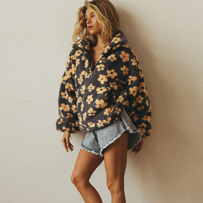 Dames Fleece Trui Bloemenprint Zacht Warm