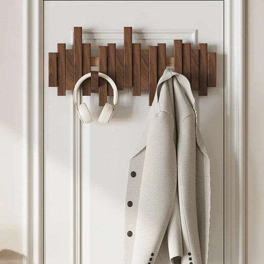 Houten Wandkapstok 60cm met 5 Haken Walnoot of Beuken - Minimalistisch Design voor Hal en Gang - Ruimtebesparend Natuurhout Jassenhaken voor Jassen Tassen Hoeden - Scandinavische Wandmontage Kapstok