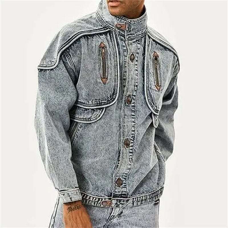 Blauwe Heren Jas van Vintage Denim